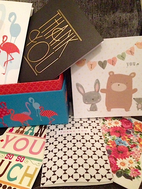 Clockwise from top: Flamingo cards - Tesco, Art Deco cards - Paperchase, Teddy cards - M&S, Floral cards - Paperchase, Monochrome card - Caroline Gardiner, Thank you So So Much - Caroline Gardiner.   